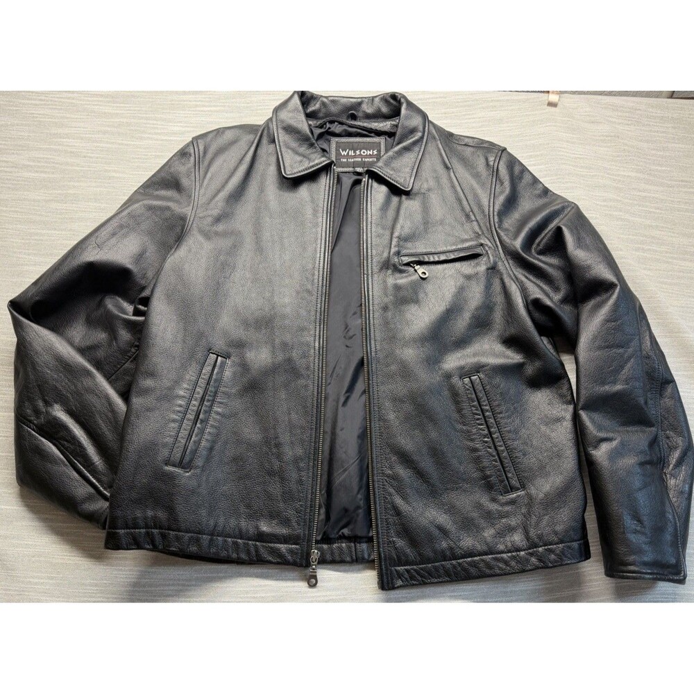 Vtg Wilsons Leather Men's Black Insulated Bomber Jacket  Size XLT
